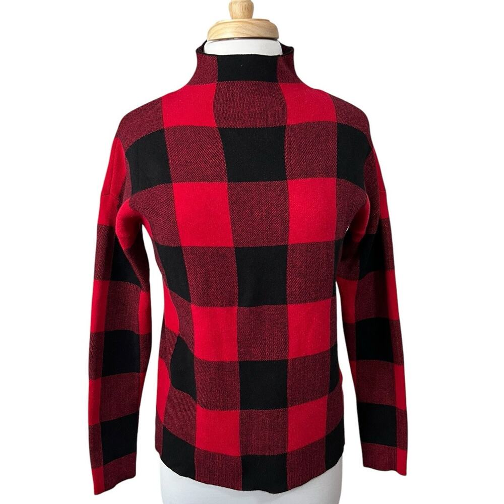 Tommy Bahama Red Black Y2K Buffalo Plaid Mock Neck Sweater Womens Small